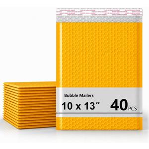 10 x 13 Inch Bubble Mailer 40 Pack, Waterproof Padded Envelopes with Strong Self-Seal Adhesive, Cushioning Shipping Bags with Bright Color for Small Business - Yellow