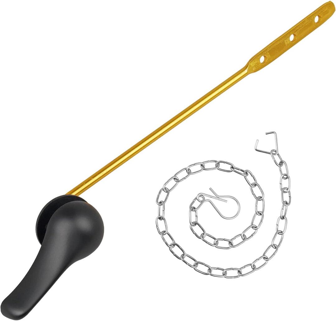 Toilet Handle Replacement Kit, Universal Tank Flush Lever Handle with Stainless Steel Flapper Chains for Most Front Mount Toilets, Matte Black Finish Toilet Flush Handle