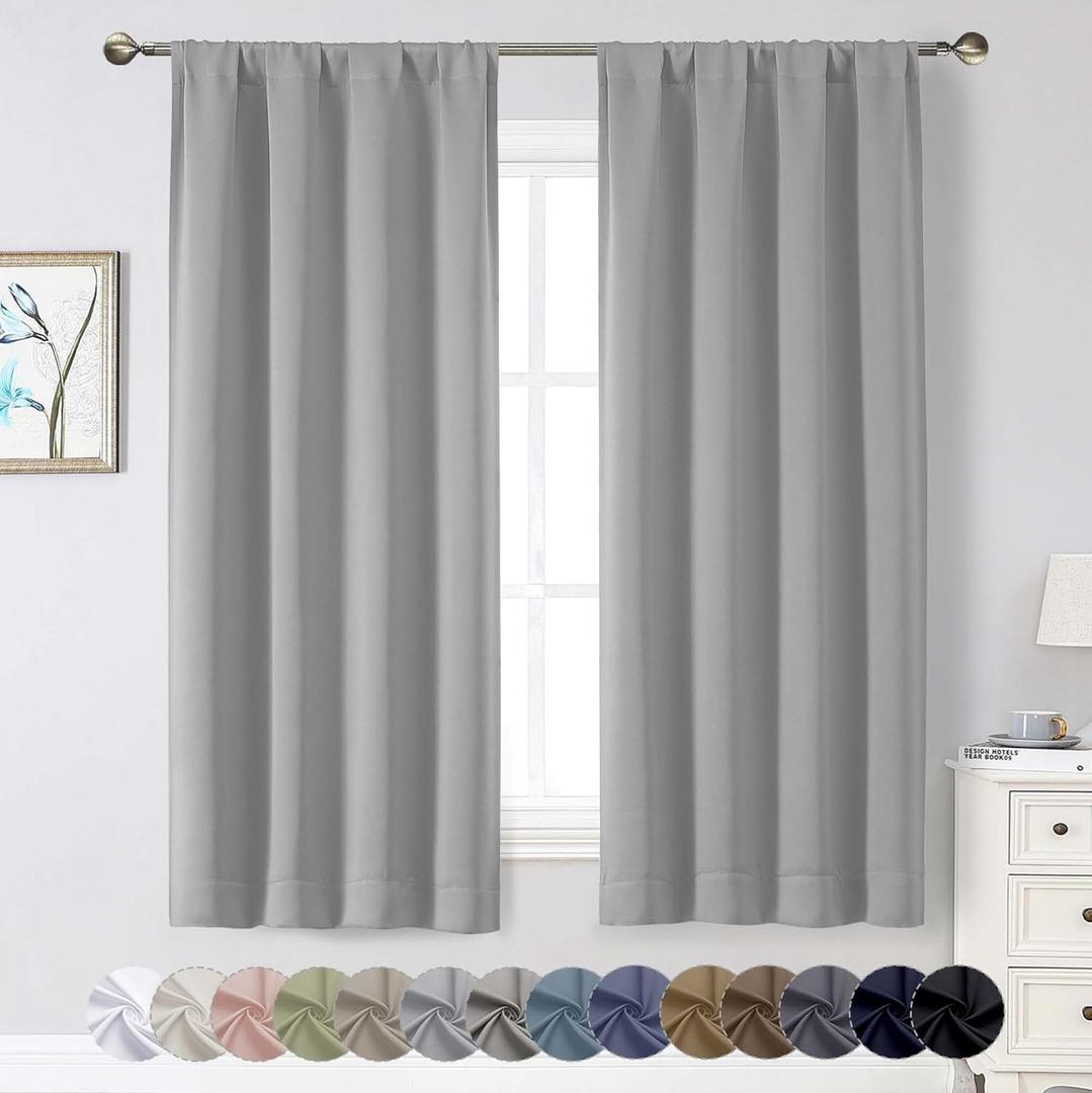 Silver Grey Blackout Curtains for Bedroom Living Room 63 Inch Length 2 Panels Set, Soft Solid Room Darkening Thermal Insulated Window Treatments, Rod Pocket Dining Room Curtains, 40" Wx63 L