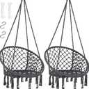 SUNCREAT Hammock Chair Hanging Macrame Swing with Hardware Kits, Max 330 Lbs, Handmade Knitted Mesh Rope Swing Chair for Indoor, Outdoor, Bedroom, Patio, Yard, Garden, Pack of 2, Grey