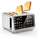 Smart Toaster 4 Slice Wide Slot– Dual Digital Touch Screen & Independent Control for Family | 1800W Stainless Steel for 6 Bread Types & Toast Settings | Defrost Reheat & Single-Slice Modes
