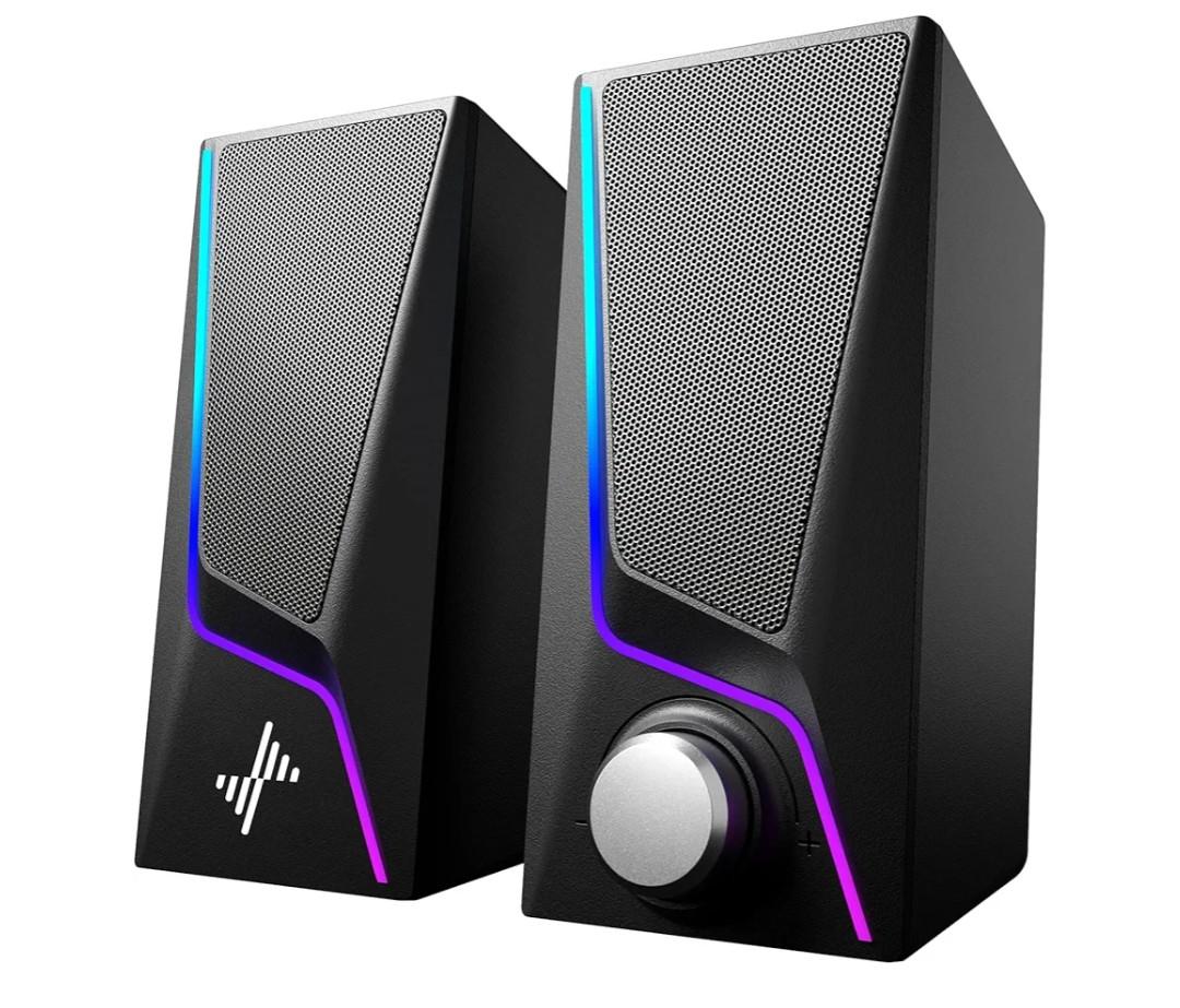 Nylavee Computer Speakers, PC Speakers with 6 Lighting Modes, USB Powered Computer Speakers for Desktop PC with 2 Bass-Boost Ports, 2 Speaker Units, and 3.5mm Aux-in for PC, Laptop, Monitor, Gaming