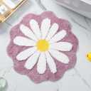 Cute Bath Mat,Pink Flower Rug,Water Absorption Non Slip Mat,Soft Machine Wash Rug Mat for Bedroom Kitchen Bathroom Toilet Floors 25.6 x 25.6 Inches (Purple)