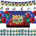 50 Pcs Party Decorations, Soccer Theme Party Supplies Includes Background Cloth, Banner, Hanging Swirls, Cupcake Toppers, Balloons for Sports Birthday Party, Soccer Decor