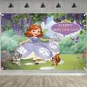 2 x Princess Sofia Birthday Party Decoration,Photo Background 5 x 3 FT, 18 Pcs Balloons,Princess Merch Party Backdrop Supplies