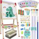 Easel for Kids,Adjustable Wooden Art Easel for Kids,114+ Art Supplies,Double Sided Magnetic Chalkboard and White Board for Kid,Drawing and Painting for Aged 2-4,5-7,8-12,2 Paper Rolls, 21.65" X 27.8" X 1.18"