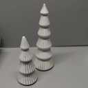 WONDROUS' DECO Wooden Christmas Tree Figurine Decor, Set of 2 White Christmas Tree Table Centerpieces, Small Distressed White Xmas Trees Set Decoration for Vintage Mantle Indoor