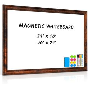 Large White Board for Wall, 36''x24'' Magnetic Dry Erase Board, Decorative Whiteboard with Brown Vintage Wooden Frame, Hanging Writing Board for Home Office School Dorm