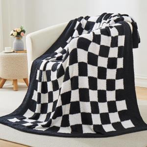 Homiest Checkered Throw, Super Soft Plaid Throw, Lightweight Warm Cozy Fluffy Blanket for Couch, Sofa, Chair, Bed, Travel (50x60 Inch, 2 lbs) (Black)