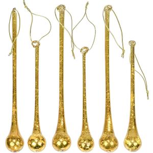 Red Co. 6" and 8" Decorative Golden Glass Icicle Drop Hanging Christmas Tree Ornaments, Holiday Season Dcor  Set of 6