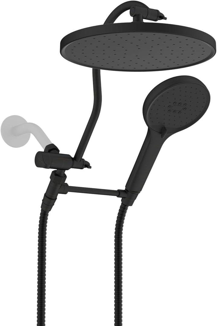 Hibbent Self-cleaning Shower Head, 10'' High Pressure Shower Head, Showerhead Combo/Handheld Shower Head, 12'' Adjustable Curved Shower Extension Arm, 71'' Hose, 2 Shower Holders, Oil Rubbed Bronze