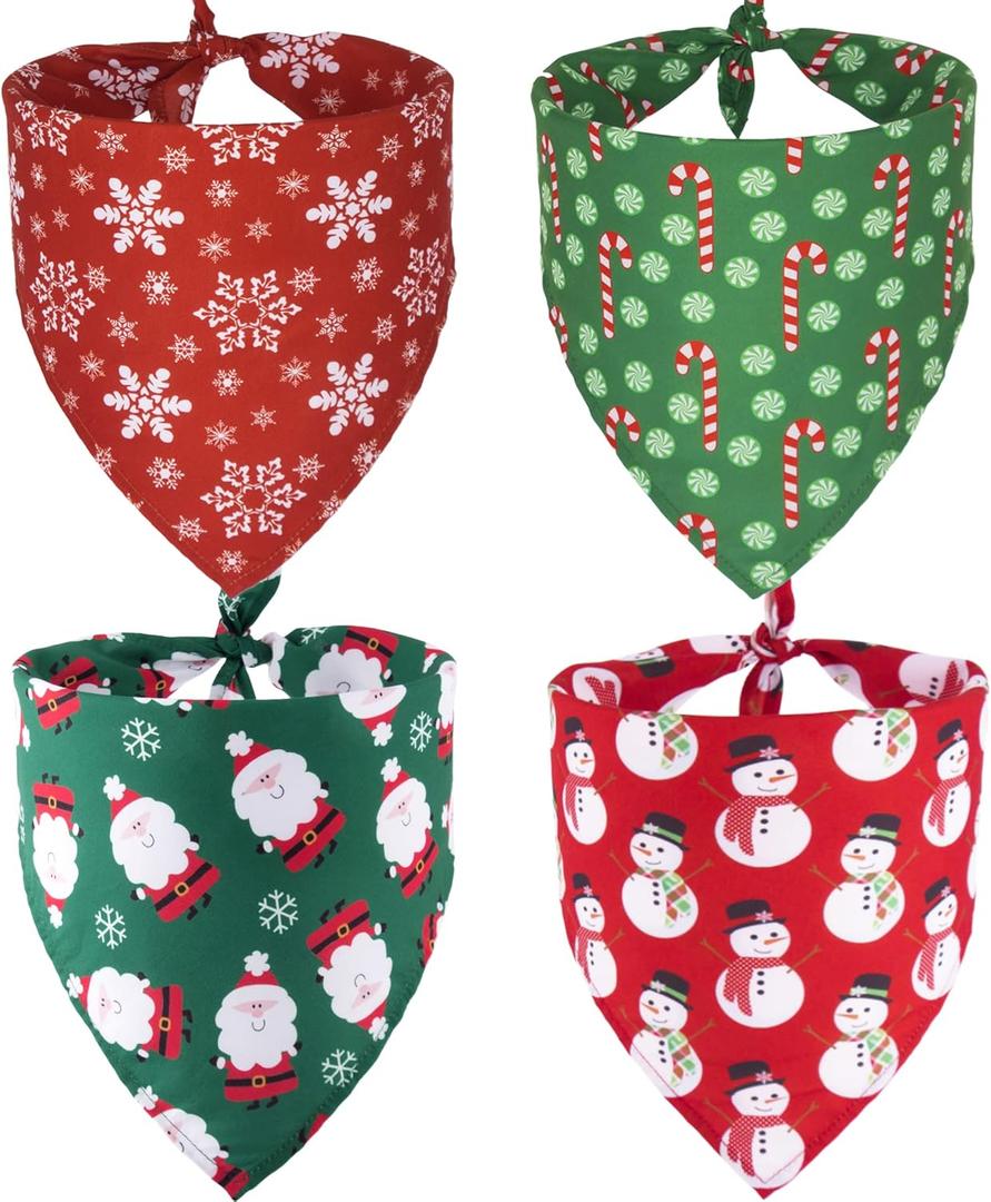 ADOGGYGO 4 Pack Dog Bandana Christmas Scarf Bibs Kerchief Set Pet Christmas Costume Xmas Holiday Bandanas for Large X-Large Dogs Pets (X-Large) (Red&Green)