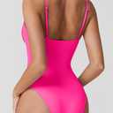 QINSEN Womens Seamed Cup Spaghetti Straps One Piece Bathing Suits Tummy Control Cheeky Swimsuit (Pink, L)