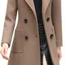 chouyatou Women Elegant Notched Collar Double Breasted Wool Blend Over Coat (Medium, Khaki)