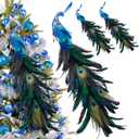 Giegxin 4 Pcs Peacock Christmas Tree Ornaments Long Tail Feather Peacock Christmas Decorations Glitter Bird Clip on Ornament for Xmas Tree Decor