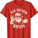 Bruh 67 Christmas Santa Six Seven 6 7 Boys Christmas Pajamas T-Shirt, Red 