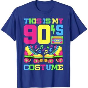 90s Costume 1990s Theme Party Nineties Styles Fashion Outfit T-Shirt (Small, Blue)