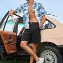 Mens Cotton Linen Shorts Casual Waist Elastic Button Golf Beach Shorts with Pockets (32, Black)