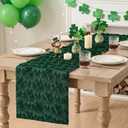 Artoid Mode Green Soft Plush Faux Fur Jacquard Heart Clover St. Patrick's Day Table Runner, Seasonal Kitchen Dining Table Decoration for Home Party Decor 13x72 Inch