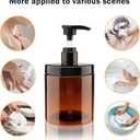 Pump Bottle Dispenser 3 Pcs 600ml/20oz Refillable Plastic Pump Bottles Wide Mouth Jar Style BPA Free Empty Pump Bottles Bathroom Shower Containers for Lotion Shampoo Conditioner (Brown)