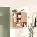 Bathroom Wall Storage Cabinet, Over the Toilet Storage Cabinet with Fluted Doors & Adjustable Shelf, Wood Medicine Cabinet Wall Mounted for Bathroom, Laundry Room & Kitchen, Natural Oak