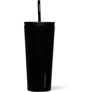 Corkcicle Cold Cup Insulated Tumbler with Straw - Keeps Drinks Cold for 12 Hours - Triple-Insulated Stainless Steel - Leak-Resistant Lid - Summer Drinkware Gift - 24 oz - Matte Black