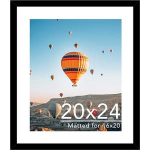JCJMY 20x24 Picture Frame with 16x20 Mat, Display Photo 16x20 with Mat or 20 x 24 Without Mat, Wall Hanging Large 20 by 24 Poster Frame with Plexiglass, Black