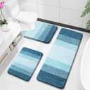 OLANLY Bathroom Rugs Sets 3 Piece, Soft Absorbent Microfiber Bath Mats and U-Shaped Contour Toilet Rug, Plush Shaggy Bath Mat Set for Bathroom (47"x20"+24"x16"+24"x20", Peacock Blue)