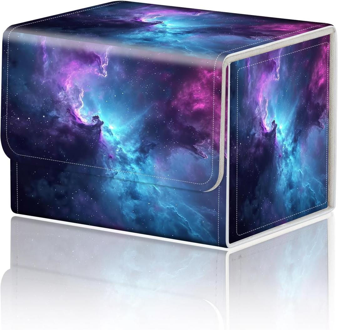 Card Game Storage Box TCG Deck Box MTG Card Box Organizer Trading Card Case Commander Deck Box TCG Card Storage Box Magnetic Closure Creative Pattern Up to 200 Cards, Blue And Purple Space Star (1 pack)