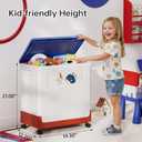 HAIXIN Storage Bin with Lid - 60 QT Plastic Storage Box with Wheels 14.8 Gal Flip-top Organizer for Clothes Large Toy Chest with Animal Stickers for Kids, White Bin with Blue Lid and Red Base