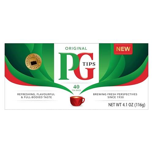 PG Tips Premium Black Tea Bags Non-Pyramid, 40 Count (Pack of 6) Best By 01/2026