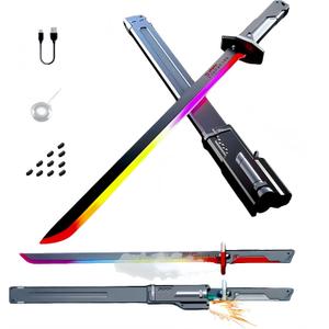 Cyberpunk Neon Sword | 31.5" Spark Blade w/Hit Sensor Sound & Fog | Type-C Rechargeable | for Rave, Cosplay & Display (Black)