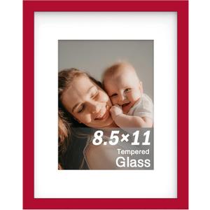 An&He 8.5x11 Picture Frame, Wooden Frame with Tempered Glass for Wall Mount or Desk Display, Home & Office Use Red