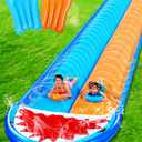 Sloosh Shark Double Water Slide, 22.5ft Heavy Duty Lawn Water Slip with Sprinkler Slide and 2 Slip Inflatable Boards for Party Summer Yard Lawn Outdoor Play Activities