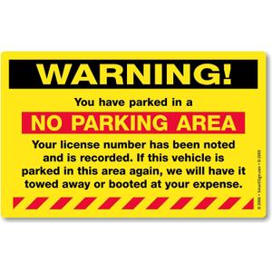 SmartSign 50-Pack "You Have Parked in No Parking Area" Violation Sticker Labels, 5" x 8", License Number Noted Sticker Tickets with Permanent Adhesive, Fluorescent Yellow
