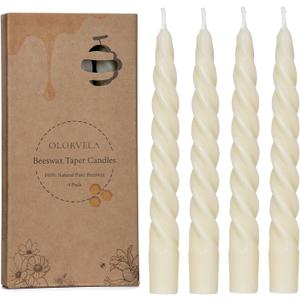 Beeswax White Spiral Candles 7", Natural Beeswax Taper Candle Twisted Taper Candles Set of 4,Dripless White Candlesticks,Clean Burning Unscented Candle Sticks for Christmas Home Dinner Wedding