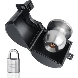 Door Knob Locking Cover with Padlock, Heavy Duty All Metal Version, Adjustable Design, Lockout Device to Disable Doorknob, Prevents Turning & Block Keyhole Access, Safety for Child/Elderly