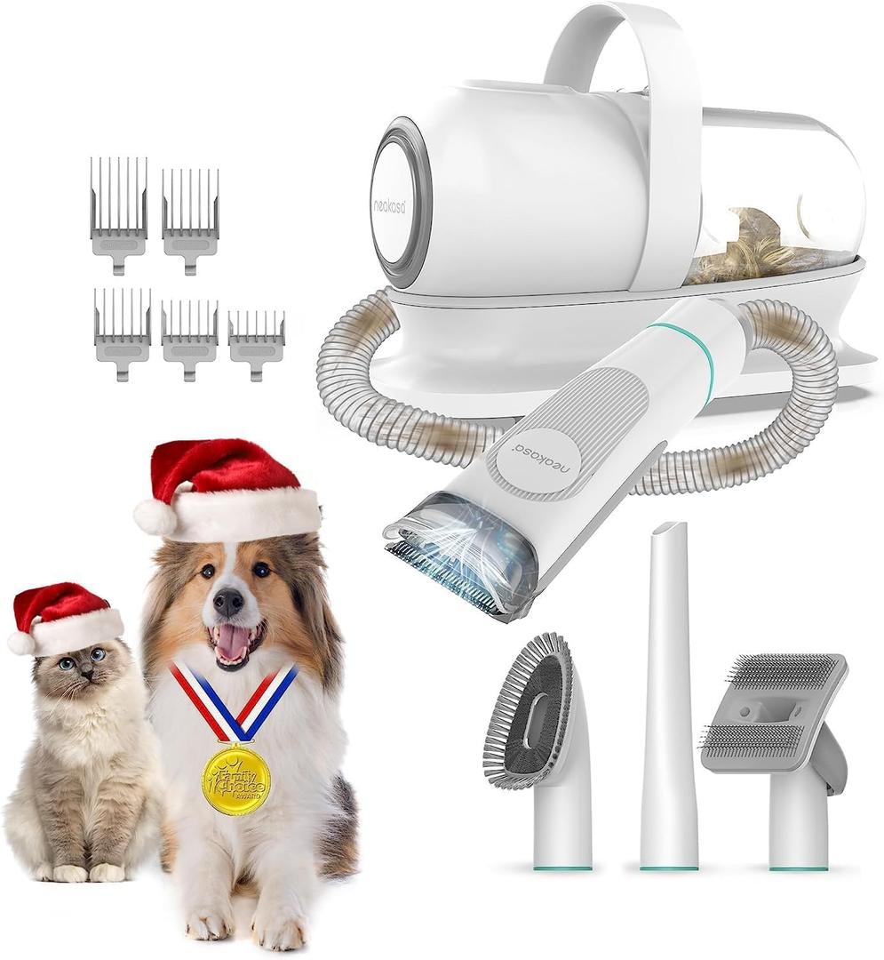 Neakasa by neabot P1 Pro Pet Grooming Vacuum Suction 99% Pet Hair, Dog Grooming Kit with 5 Professional Grooming Shedding Tools for Dogs Cats and Other Animals (White)