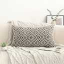 Jonhier Black White Boho Lumbar Throw Pillow Cover, Neutral Textured Geometric Rhombic Pattern Pillowcase, Farmhouse Accent Decorative Sham for Sofa Couch Bedroom Living Room, 12 x 20 inches, 1PCS