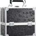 FRENESSA Makeup Train Case Cosmetic Box Portable Makeup Case Organizer 4 Trays Travel Case Storage with Dividers Lockable for Make up Artist Crafter Nail Kits Tools Black Floral