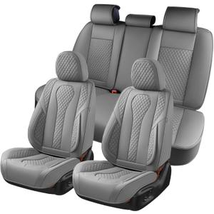 KEYOOG Car Seat Covers Full Set, 5-Seater Waterproof and Breathable Nappa Leather, Fit for Front and Rear Seats of Cars, Compatible with Airbags, Car Seat Protector Covers for Most Cars - Grey