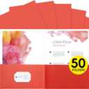 50pcs Red Folders with Two-Pockets Fit Letter Size Paper, Paper File Designed for Office, Home and Classroom Use