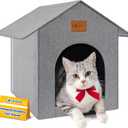 Outdoor Cat House, Cat Shelter Feral Pet Outside Waterproof Cat House for Outdoor/Indoor Cats, Insulated Cat Bed for All Seasons with Cozy Cushion, Easy to Assemble, Grey
