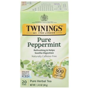 Twinings Pure Peppermint Herbal Tea Individually Wrapped Bags, 20 Count (Pack of 1), Fresh Minty Flavour, Naturally Caffeine-Free, Enjoy Hot or Iced, 20 Teabags, BBD 12/08/2028