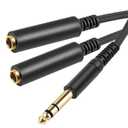 1/4 inch TRS Splitter Cable, 6.35mm Stereo Y Cable, 1/4 Male Plug to Dual 1/4 Female Jack Cord, 12 inches / 30cm