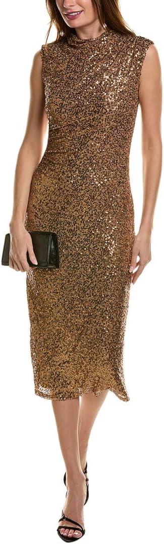 Anne Klein Women's Sleeveless Draped Neck Midi Dress (Gold, XL)