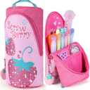 2 x Magnetic Standing Pencil Case for Girls - Back to School Stuff, Cute Strawberry Standing Zipper Pencil Case, Large Capacity Stand up Pen Bag, Stationery Pen Holder, Study Supplies for Students