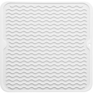 Silicone Dish Drying Mat for Multiple Usage,Easy clean,Eco-friendly,Heat-resistant Silicone Mat for Kitchen Counter or Sink,Refrigerator or Drawer liner White M 12 inches x 12 inches