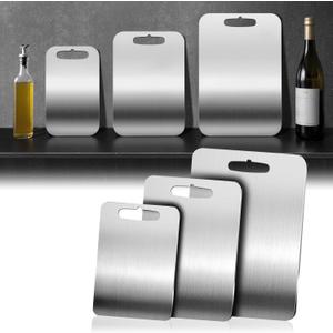 3 PCS 304 Stainless Steel Cutting Board For Kitchen, Meat Cutting Board, Edge Smoothing, Food Grade Stainless Steel, Easy To Clean, Kitchen Tool(S+M+L)