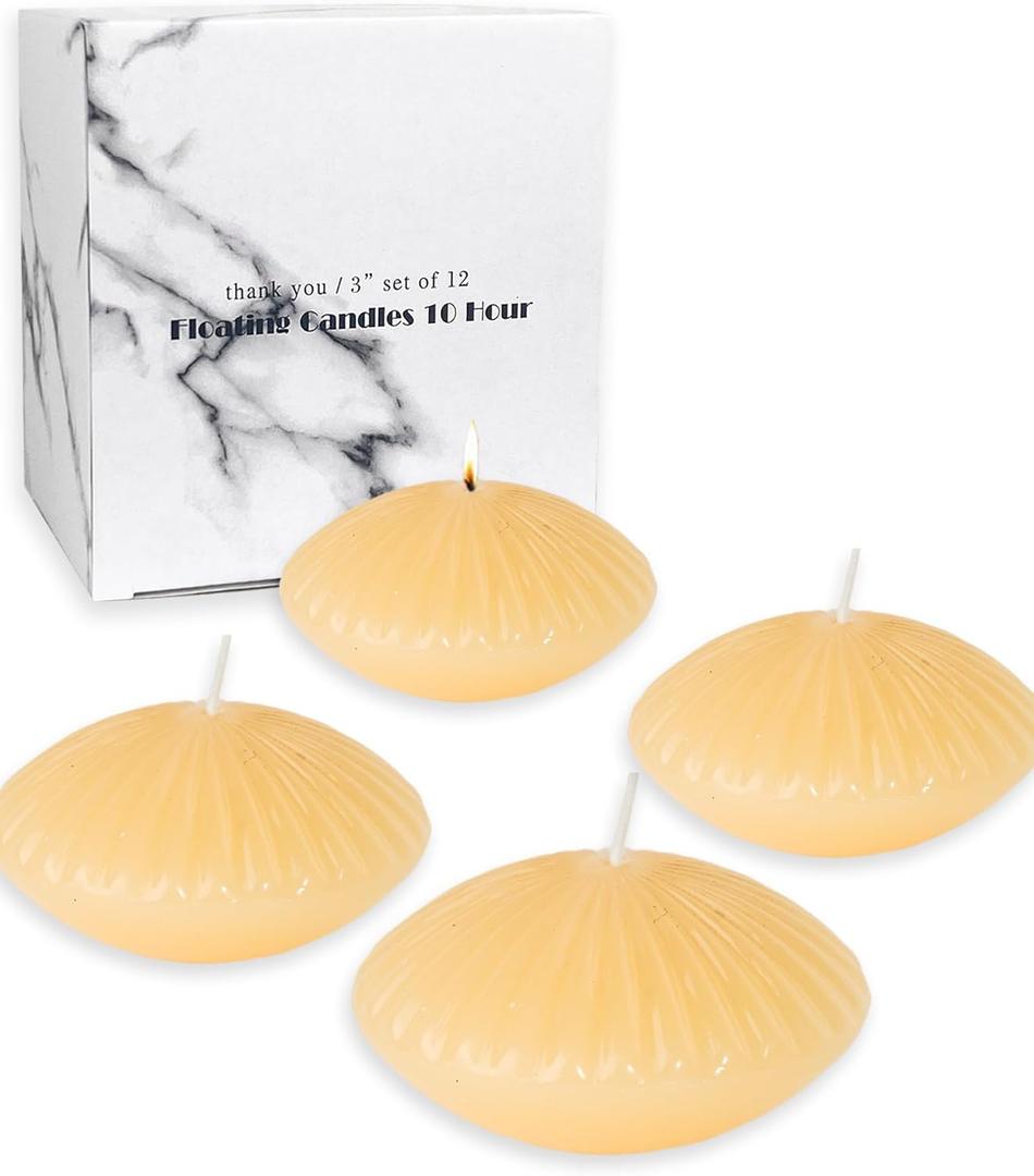 MAITREYA Ivory Large Floating Candles 3 Inch,Unscented Classic for Weddings,Parties,Special Occasions and Home Decorations,Set of 12